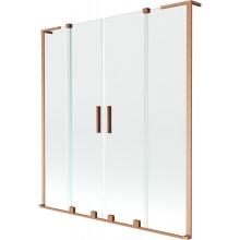 Mexen Velar L Duo vanová zástěna 2dílná posuvná 150 x 150 cm, transparentní, kartáčovaná měď - 896-150-003-02-65