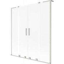 Mexen Velar L Duo Badewannenaufsatz 2-flügelig verschiebbar 140 x 150 cm, Frostglas, gebürsteter Nickel - 896-140-003-32-97