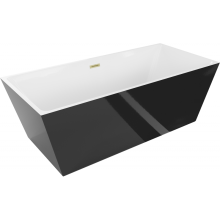 Mexen Lita cadă freestanding 170 x 75 cm, alb/negru, cu preaplin din aur periat - 52121707575-55