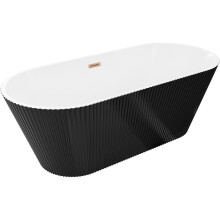 Mexen Yara voľne stojaca ryhovaná vaňa 170 x 75 cm, biela/čierna, prepad brúsená meď - 52861707575-65