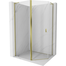 Mexen Mist L asymmetrische fünfeckige Duschkabine, schwenkbar 100 x 90 cm, transparent, gold - 8A8L-100-090-50-00