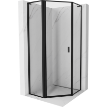 Mexen Mist L cabină de duș pentagonală cu ușă batantă stânga 80 x 80 cm, cadru negru, negru - 8A8L-080-080-70-70-L