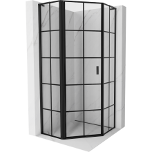 Mexen Mist L cabină de duș pentagonală rabatabilă stânga 90 x 90 cm, pătrățele negre, negru - 8A8L-090-090-70-77-L