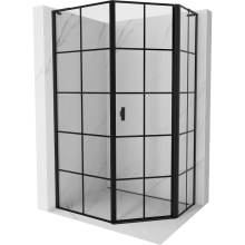 Cabină de duș asimetrică pentagonală Mexen Mist L, ușă batantă dreaptă 90 x 100 cm, grilaj negru, negru - 8A8L-090-100-70-77-P