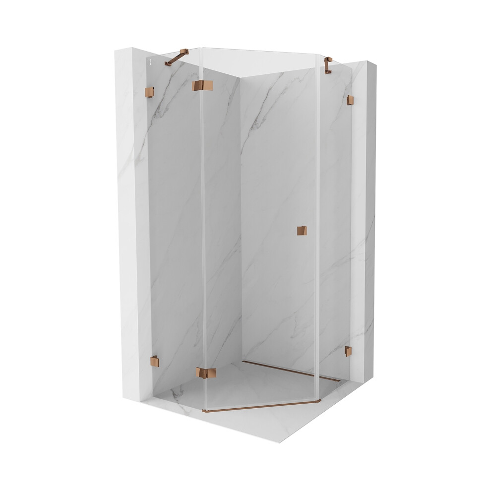 Mexen Lunar PěTiúHelníKová Sprchová Kabina OtevíRací Levá 100 X 100 Cm, Transparentní, RůžOvé Zlato - 831-100L-100P-60-00-L-image