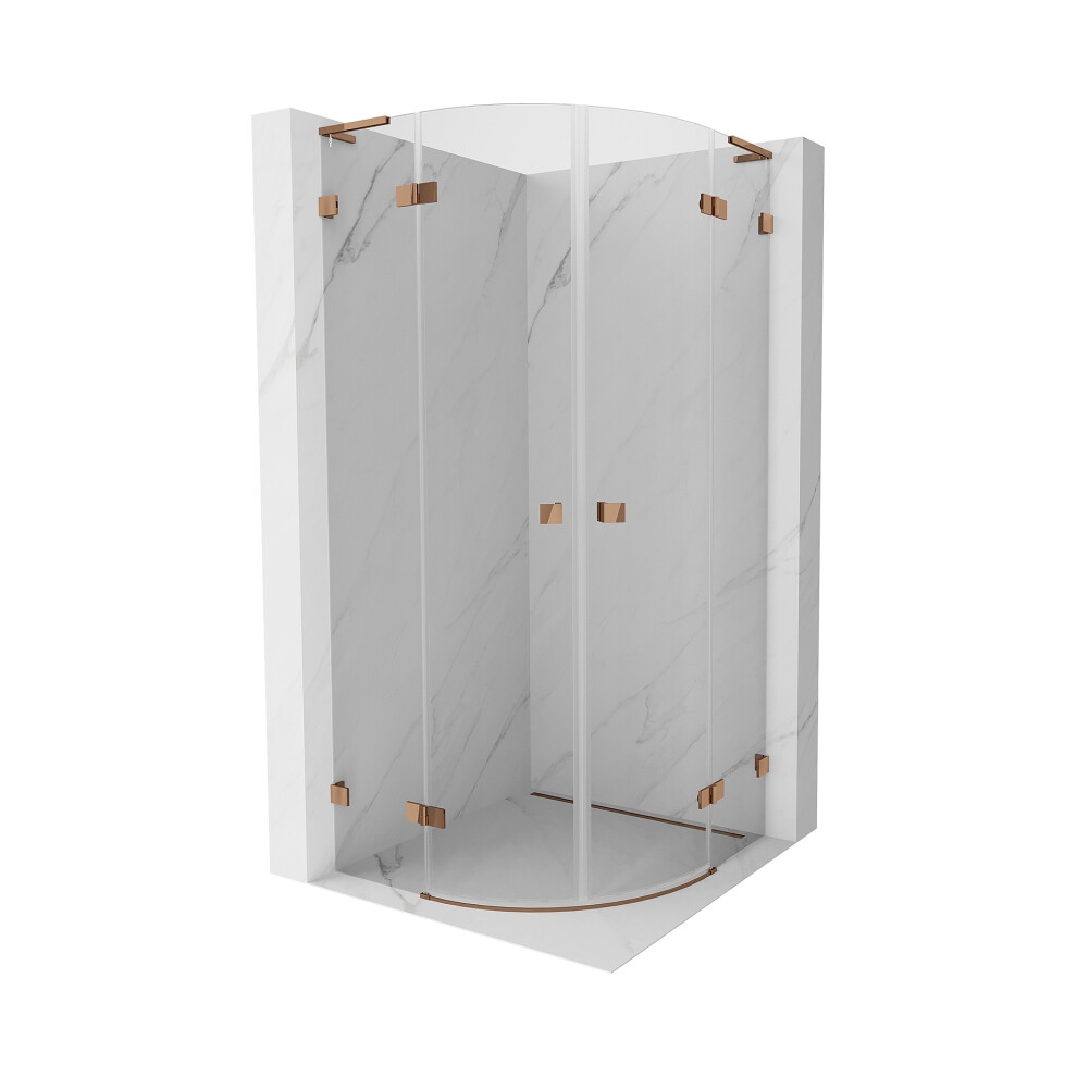 Mexen Lunar L Sprchová Kabina PůLkulatá Sklopná 100 X 100 Cm, Transparentní, RůžOvé Zlato - 833L-100L-100P-60-00-image