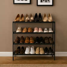 Neo Black 4-Tier Bamboo Shoe Rack Wooden Shoe Storage Organiser Shelf for Hallway, Entrance Living Room