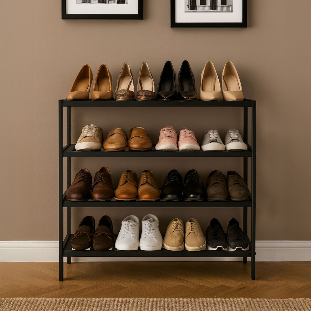 Neo 4-Tier Bamboo Shoe Rack Wooden Shoe Storage Organiser Shelf For Hallway, Entrance Living Room Black