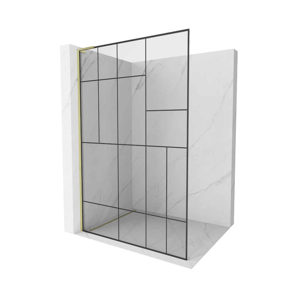 Mexen Kioto L Sprchová StěNa Walk-In 80 X 200 Cm, čErný Vzor, Zlatá KartáčOvaná - 800-080-103-55-78-image