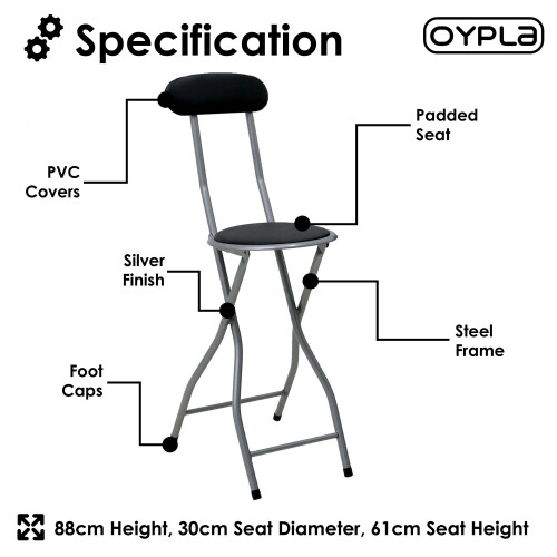 Oypla Oypla Black Padded Folding High Chair Breakfast Kitchen Bar Stool Seat 1