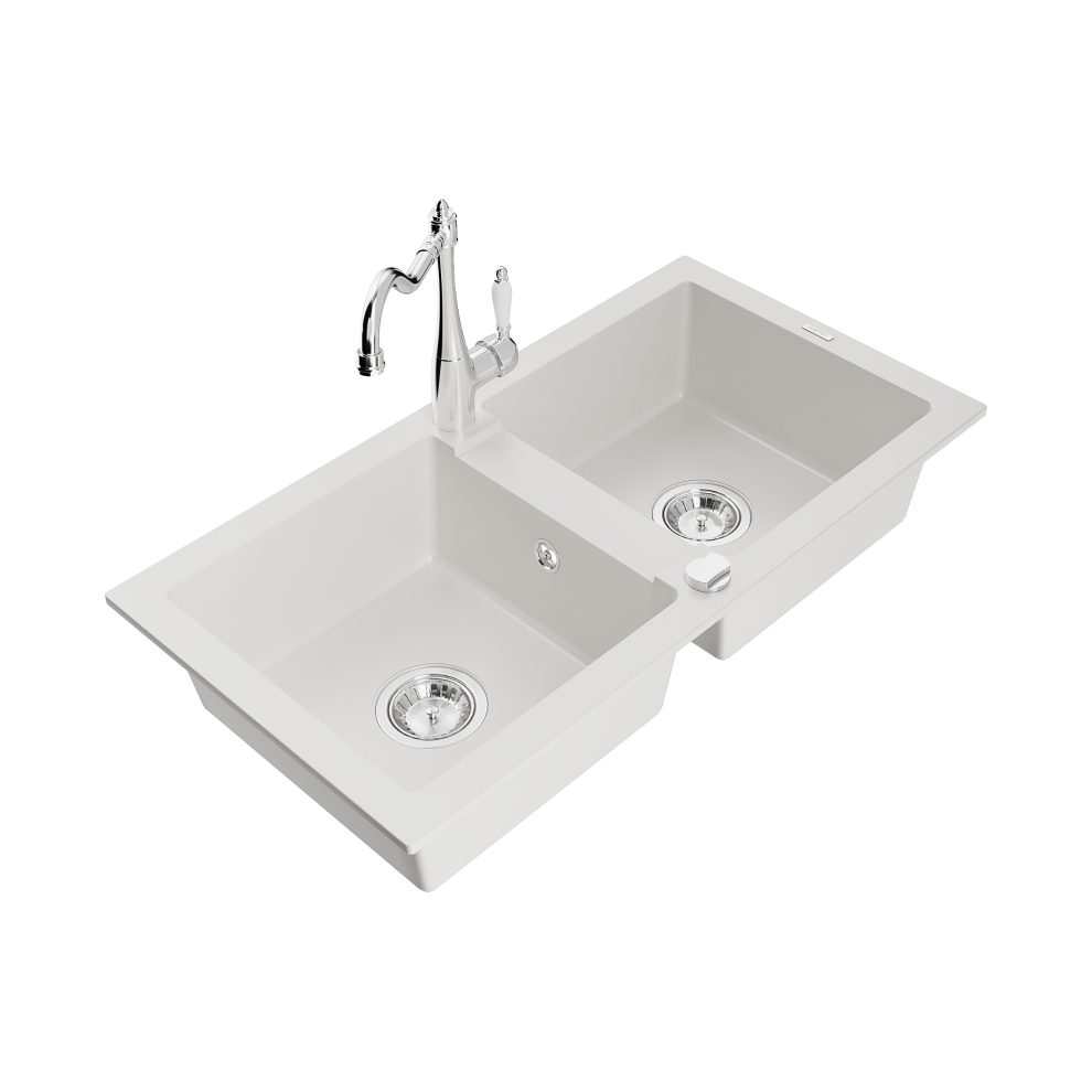 Mexen Mario 2-Miskový Granitový DřEz S KuchyňSkou Baterií Carla, BíLá - 6504-20-670700-00-image