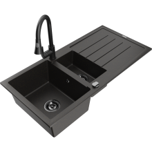 Mexen Andres chiuvetă granit 1,5 camere cu scurgere și baterie bucătărie Elia, negru/auriu metalic - 6515-75-670101-70-B