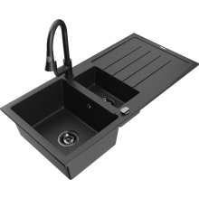 Mexen Andres chiuvetă granit 1,5-cu bol cu scurgător și baterie bucătărie Elia, negru/argintiu - 6515-73-670101-70-B