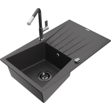 Mexen Cesar chiuvetă de granit cu 1 cuvă cu scurgător și baterie de bucătărie Flora, negru cu pete - 6514-76-670401-08-B