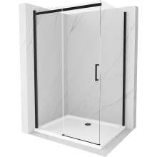 Mexen Omega sprchová kabína posuvná 130 x 100 cm, transparentná, čierna + vanička Flat, biela - 825-130-100-70-00-4010B
