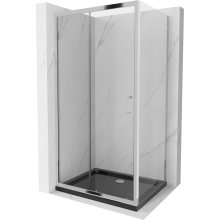 Mexen Apia sprchový kút posuvný 130 x 80 cm, transparentný, chróm + vanička Flat, čierny - 840-130-080-01-00-4070