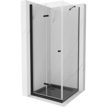 Mexen Lima skladací sprchový kút 80 x 80 cm, transparentný, čierny + vanička Flat, čierna - 856-080-080-70-00-4070B