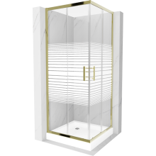 Mexen Rio štvorcová sprchová kabína 80 x 80 cm, pruhy, zlatá + závesný bidet Rio, biela- 860-080-080-50-20-4510
