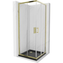 Mexen Rio štvorcová sprchová kabína 80 x 80 cm, transparentnéné, zlatá + závesný bidet Flat, čierna- 860-080-080-50-00-4070G