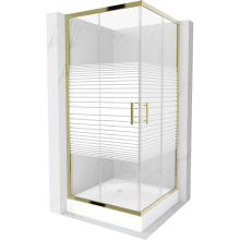Mexen Rio štvorcová sprchová kabína 90 x 90 cm, pruhy, zlatá + závesný bidet Rio, biela- 860-090-090-50-20-4510