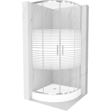 Cabina de duș Mexen Rio semi-rotundă 70 x 70 cm, dungi, crom + cadă Rio, alb - 863-070-070-01-20-4710