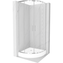 Mexen Rio sprchový kút polokruhový 90 x 90 cm, transparentný, chróm + sprchová vanička Rio, biela - 863-090-090-01-00-4710
