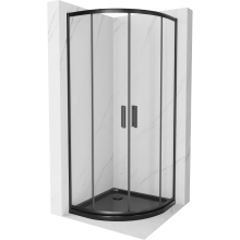 Mexen Rio sprchovací kút polkruhový 80 x 80 cm, transparentný, čierny + vanička Flat, čierna - 863-080-080-70-00-4170B