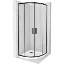 Mexen Rio sprchovací kút polokruhový 90 x 90 cm, priehľadný, čierny + vanička Flat, biela - 863-090-090-70-00-4110B