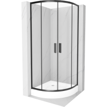 Mexen Rio sprchovací kout polokruhový 90 x 90 cm, transparentní, černý + vanička Rio, bílá - 863-090-090-70-00-4710