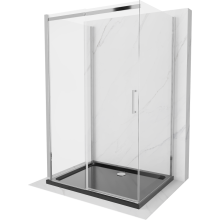 Mexen Omega sprchový kút 3-stenný, posuvný 130 x 90 cm, transparentný, chróm + vanička Flat - 825-130-090-01-00-3s-4070