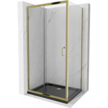 Mexen Apia posuvná sprchová kabína 110 x 70 cm, priehľadná, zlatá + základňa Flat, čierna - 840-110-070-50-00-4070G
