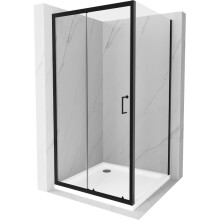 Mexen Apia sprchová kabína posuvná 100 x 100 cm, transparentná, čierna + vanička Flat, biela- 840-100-100-70-00-4010B