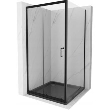 Mexen Apia posuvná sprchová kabína 100 x 100 cm, transparentná, čierna + vanička Flat, čierna - 840-100-100-70-00-4070B