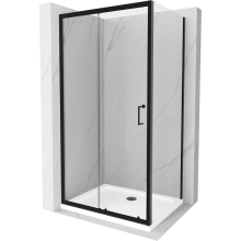 Mexen Apia zasúvacia sprchová kabína 110 x 90 cm, transparentná, čierna + vanička Flat, biela- 840-110-090-70-00-4010B