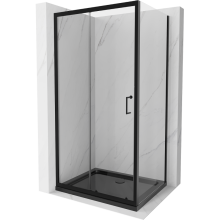 Mexen Apia sprchovací kút posuvný 110 x 100 cm, transparentný, čierny + vanička Flat, čierna - 840-110-100-70-00-4070B