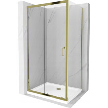 Mexen Apia posuvná sprchová kabína 140 x 90 cm, priehľadná, zlatá + vanička Flat, biela- 840-140-090-50-00-4010G