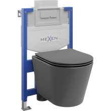Mexen WC podomítkový set Felix XS-U stojan s WC mísou Rico a pomalu padajícím sedátkem, Tmavě matová černá - 68530724071