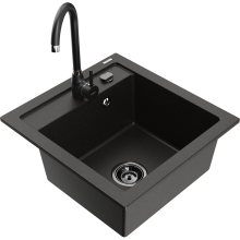 Mexen Vito 1-Becken-Granit-Spüle mit Mischbatterie Telma, Schwarz/Gold metallisch - 6503-75-670200-70-B