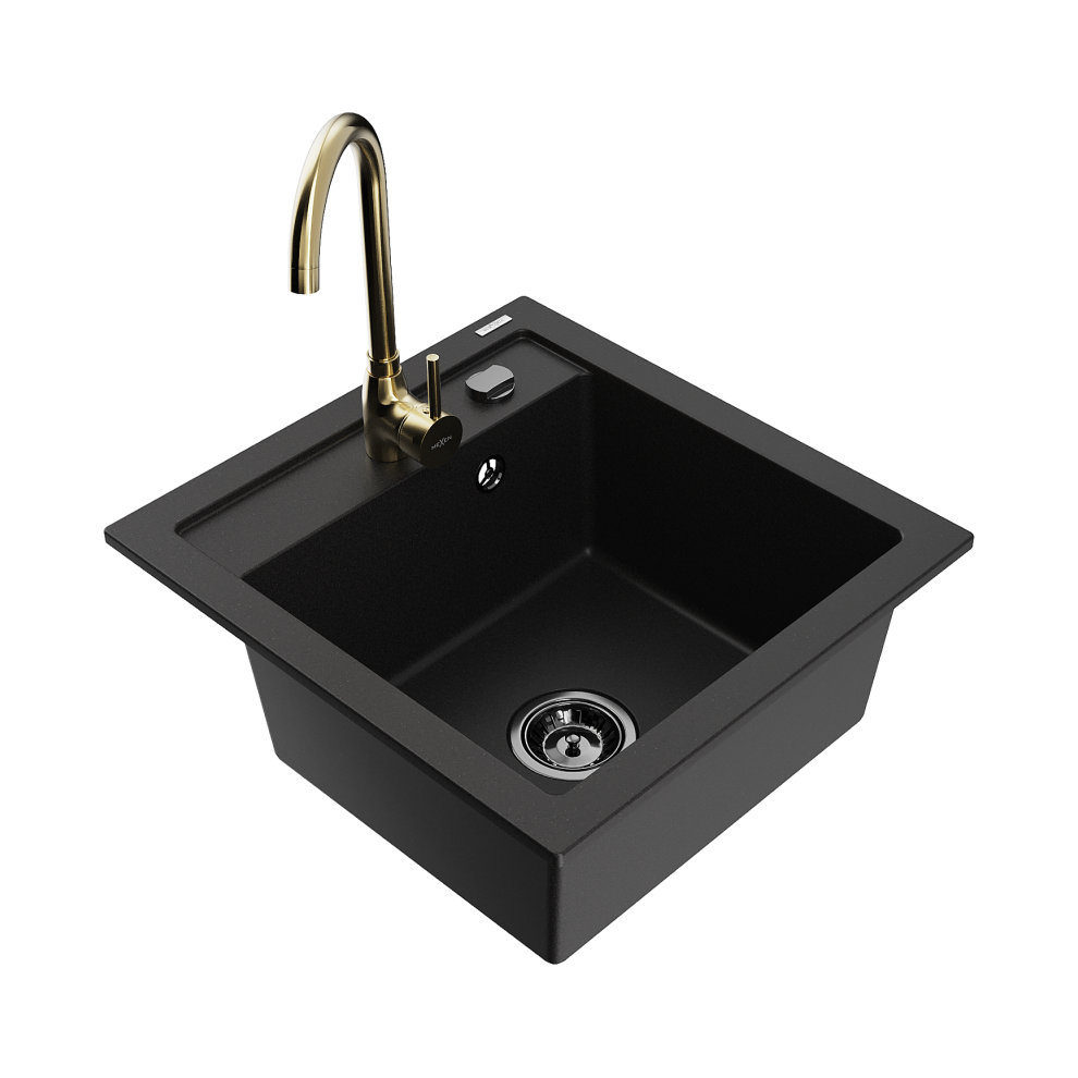 Mexen Vito 1-Miskový Granitový DřEz S KuchyňSkou Baterií Telma, ČErná - 6503-77-670200-50-B-image