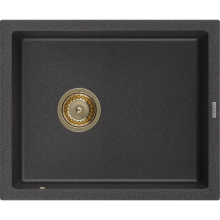 Mexen Pedro 1-Becken-Granit-Spüle 560 x 460 mm, Schwarz gesprenkelt, Siphon Gold - 6508561000-76-G
