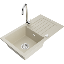Mexen Pablo 1 Becken-Granitspüle mit Abtropffläche und Mischbatterie Telma, Beige - 6510-69-670200-00