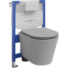Mexen WC podomítkový set Felix XS-F stojan s WC mísou Rico a pomalu padajícím sedátkem, Světle matová šedá - 68030724061