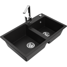 Mexen Tomas 2-Becken-Granitspüle mit Mischbatterie Rita, Schwarz - 6516-77-670300-00