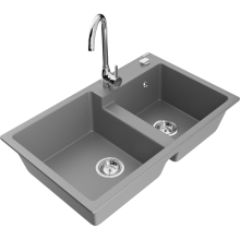Mexen Tomas 2-Becken-Granitspüle mit Mischbatterie Telma, Grau - 6516-71-670200-00