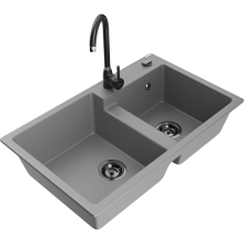 Mexen Tomas 2-Becken-Granitspüle mit Mischbatterie Telma, Grau - 6516-71-670200-70-B