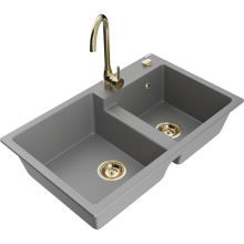Mexen Tomas 2-Becken-Granitspüle mit Mischbatterie Telma, Grau - 6516-71-670200-50