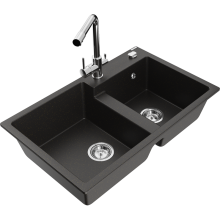 Mexen Tomas 2-Becken-Granitspüle mit Mischbatterie Duero, Schwarz/Gold metallisch - 6516-75-671600-00