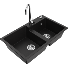 Mexen Tomas 2-Becken-Granitspüle mit Mischbatterie Telma, Schwarz - 6516-77-670200-00
