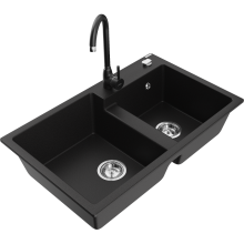 Mexen Tomas 2-Becken-Granitspüle mit Mischbatterie Telma, Schwarz - 6516-77-670200-70