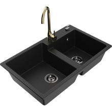 Mexen Tomas 2-Becken-Granitspüle mit Mischbatterie Telma, Schwarz - 6516-77-670200-50-B